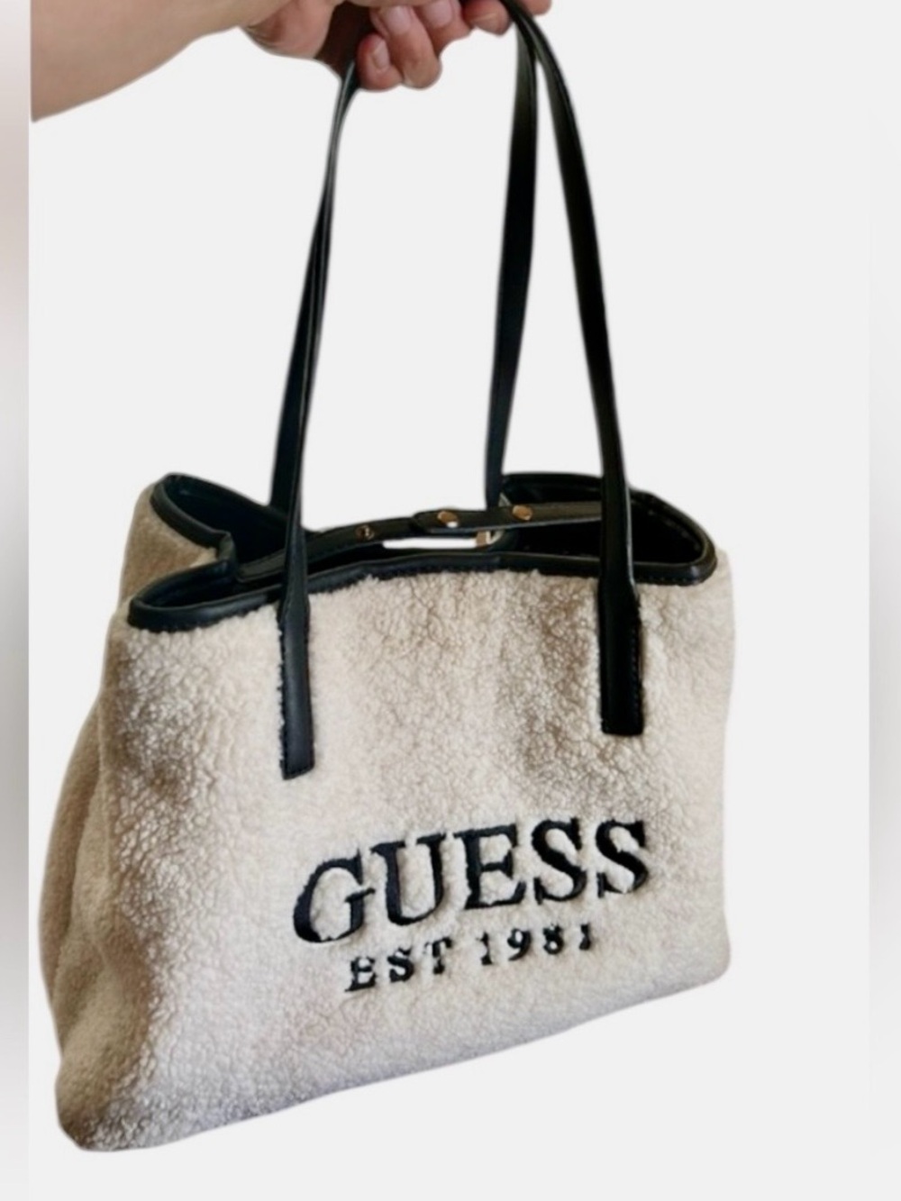 Guess  Reversible Tote Bag Sherpa & Leopard Print Large Shoulder Bag.